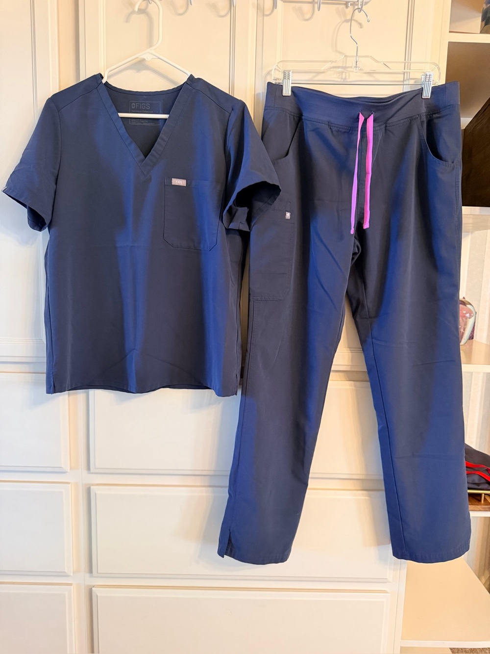 Figs scrub set blue Katrina large top and Cade large tall bottoms